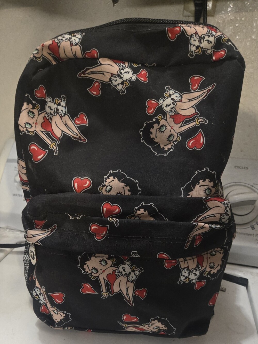 Vintage Betty Boop Puppy Red Hearts Print Standard-Size 13" Backpack Nw/oT
